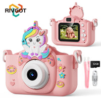 Kids Camera Toys 2-Inch IPS Screen Digital Cameras Photography Selfie With 32GB Card Educational Game for Girl Boy Birthday Gift